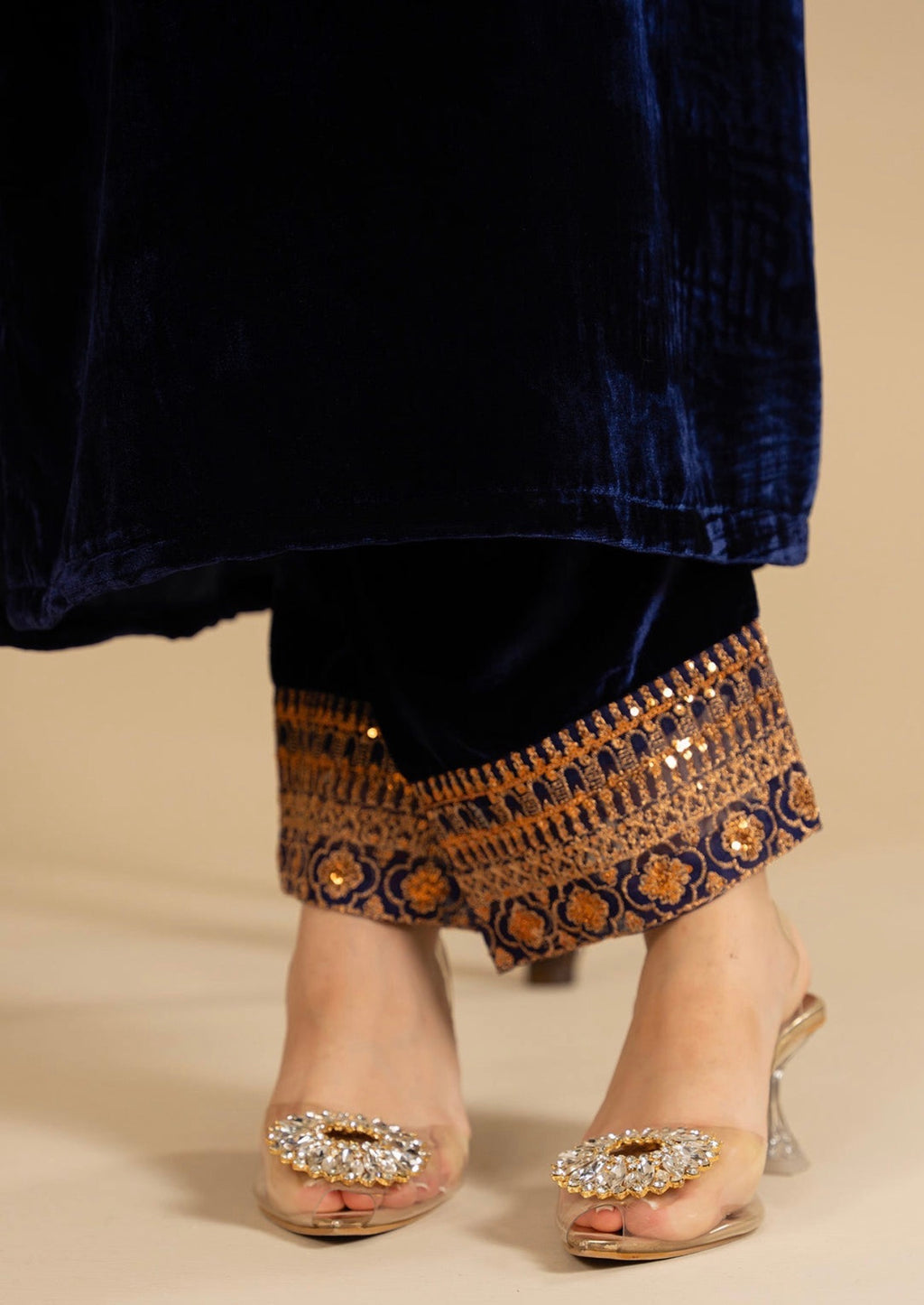 Navy Velvet 2-Piece Embroidered Set