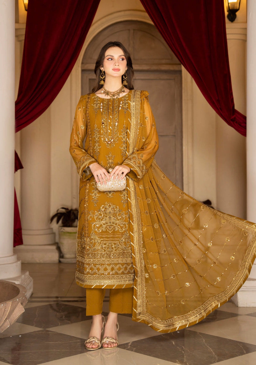 Chiffon embroidery work dress