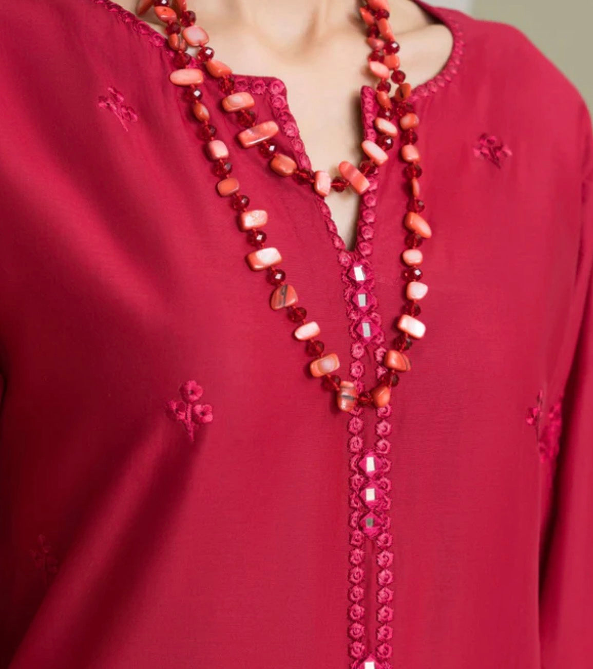 Graceful Red Embroidered chicken Kari Salwar Kamee