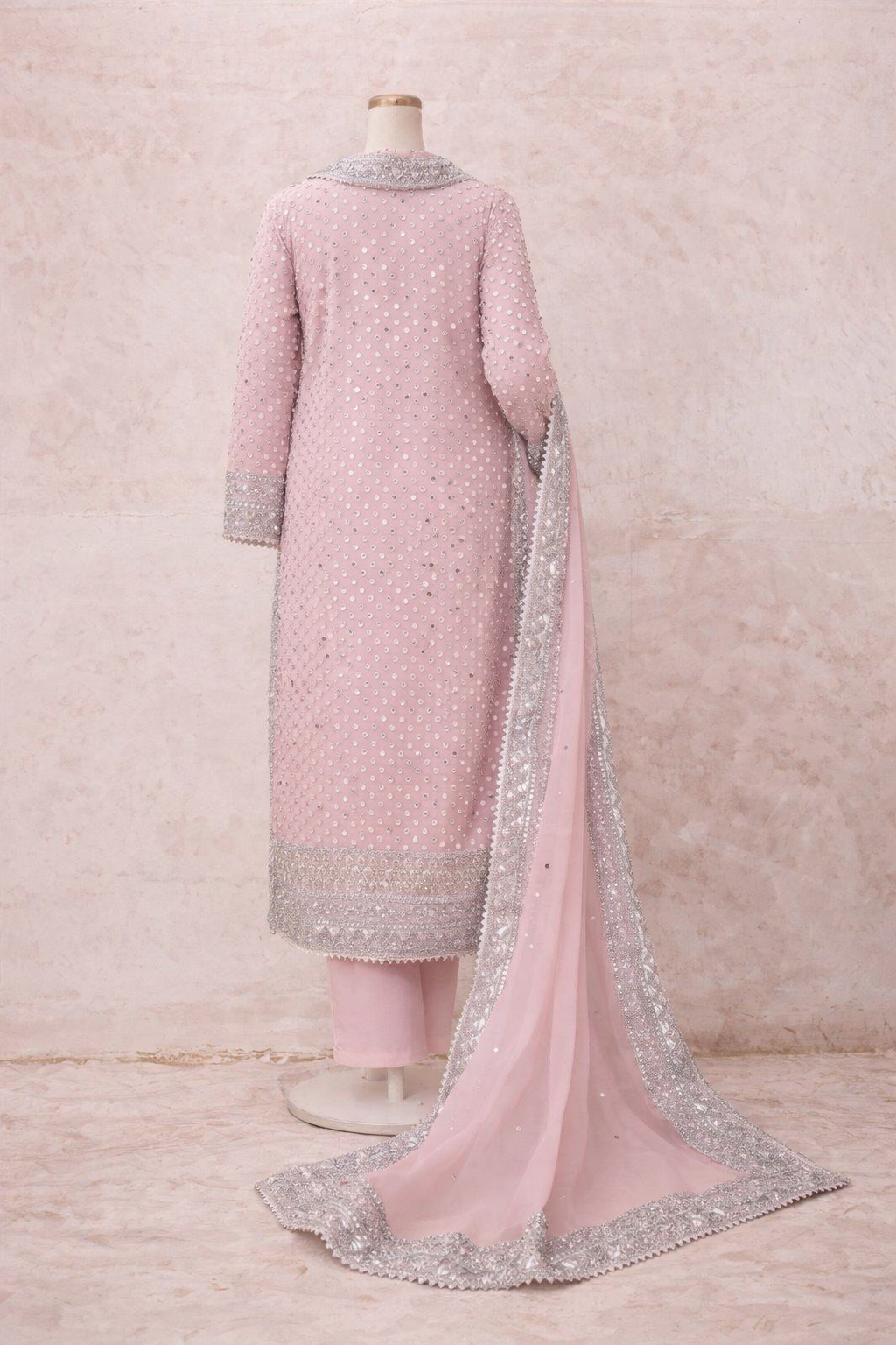 Elegant Baby Pink Embroidered Salwar Kameez Set