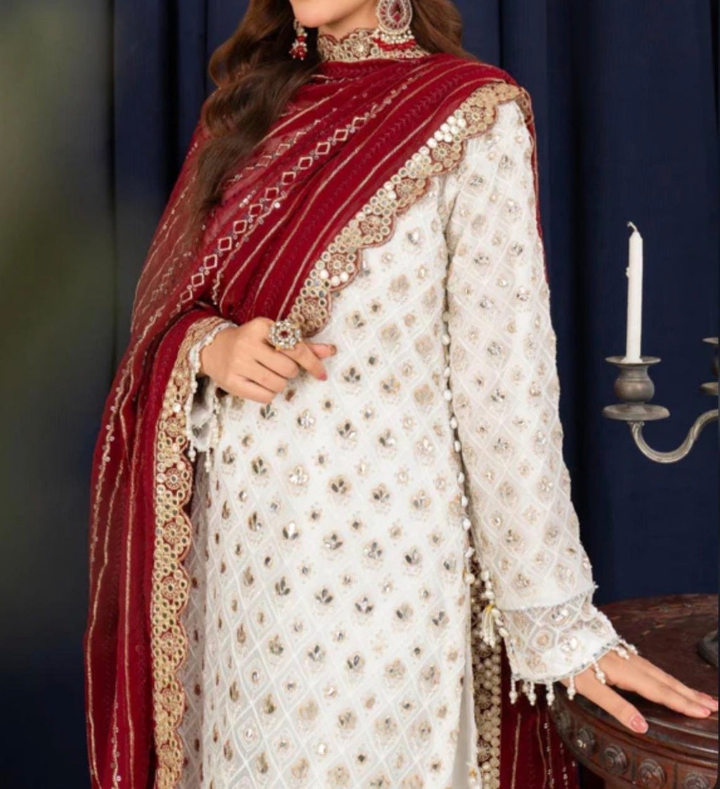 Elegant Ivory Embroidered Foil work Salwar Kameez Set