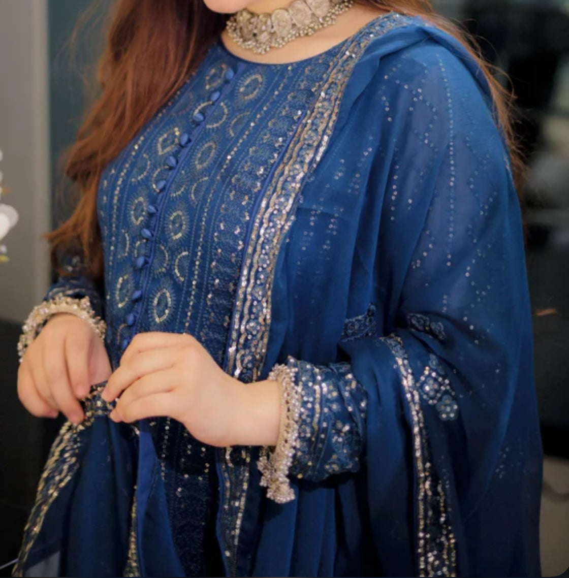 Blue embroidery Anarkali suit