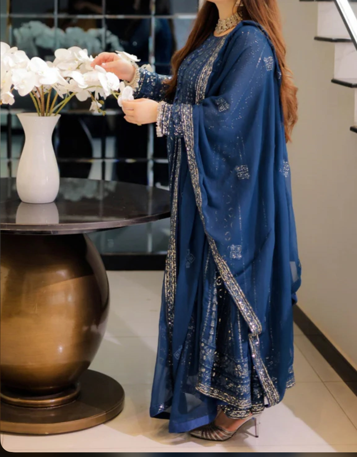 Blue embroidery Anarkali suit