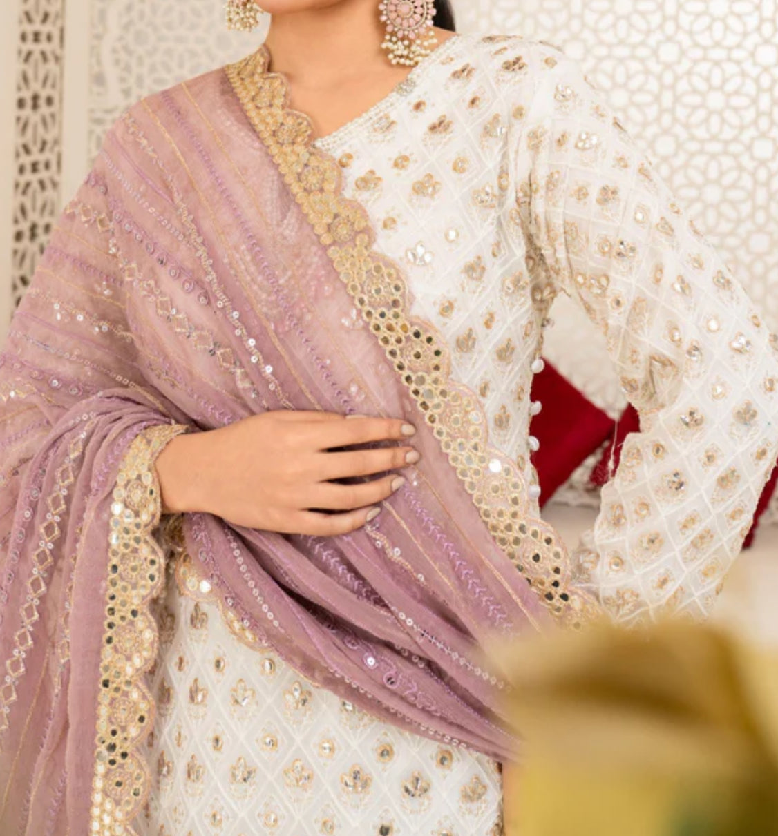 Elegant Ivory Embroidered Foil work Salwar Kameez Set