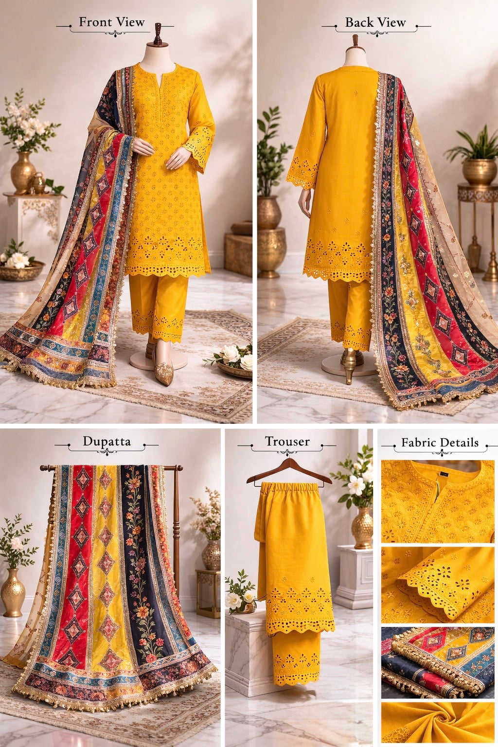 Sunshine Yellow Embroidered chiken Kari Salwar Kameez