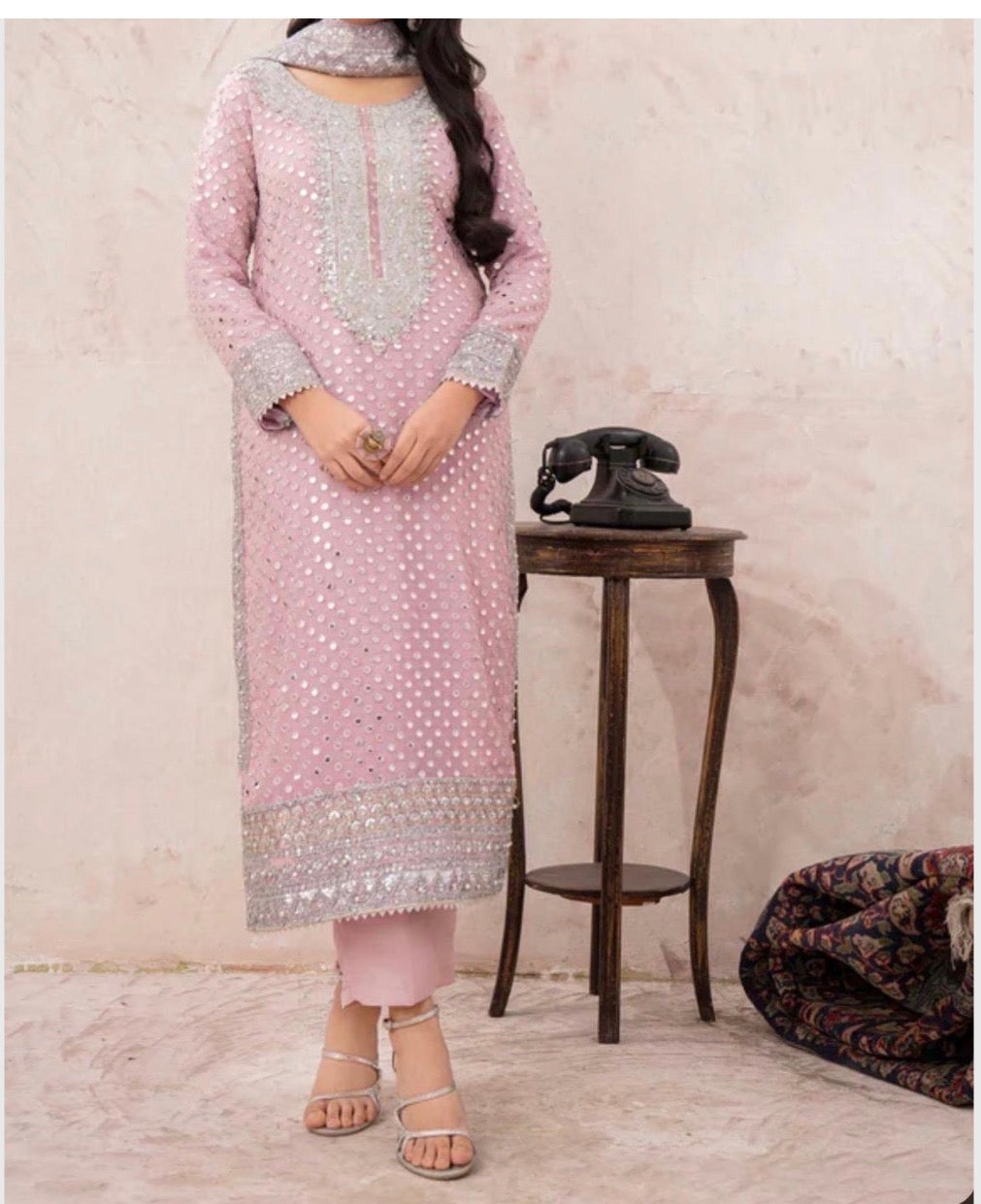 Elegant Baby Pink Embroidered Salwar Kameez Set