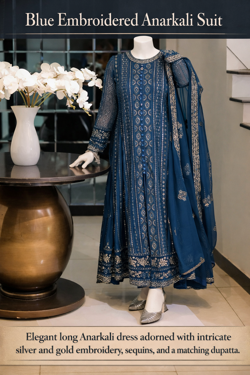 Blue embroidery Anarkali suit
