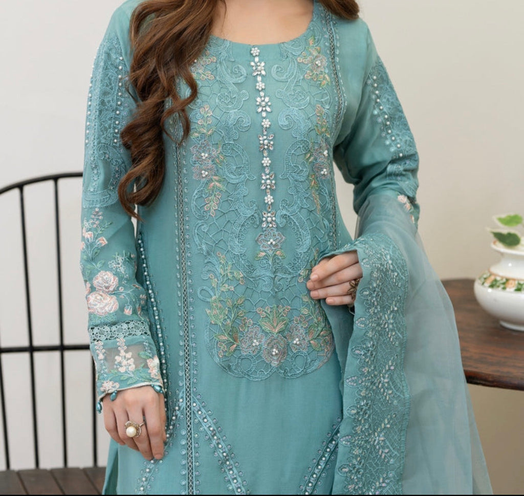 Elegant Turquoise Embroidered Salwar Kameez Set