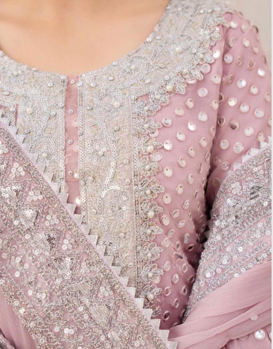 Elegant Baby Pink Embroidered Salwar Kameez Set