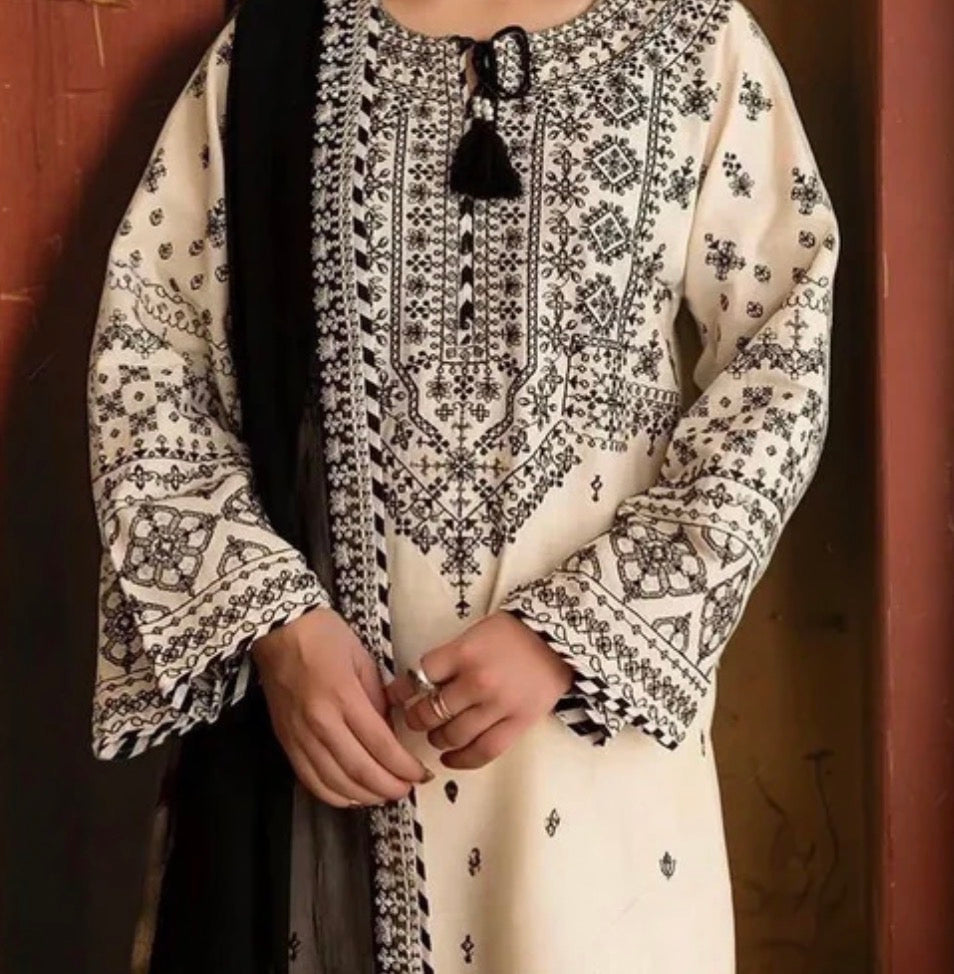 Elegant Black & Cream Embroidered Salwar Kameez Set