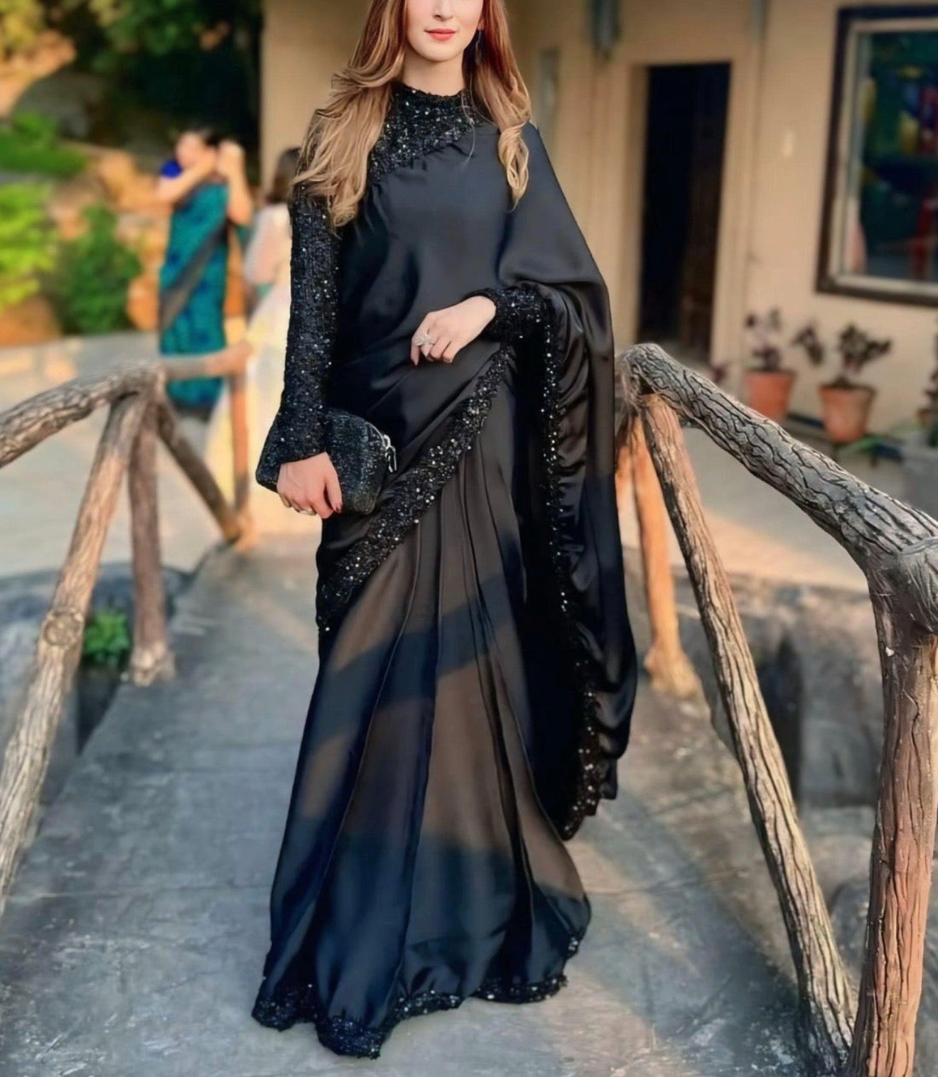 Elegant Black Embellished ready to wear Saree – Luxury Party wear