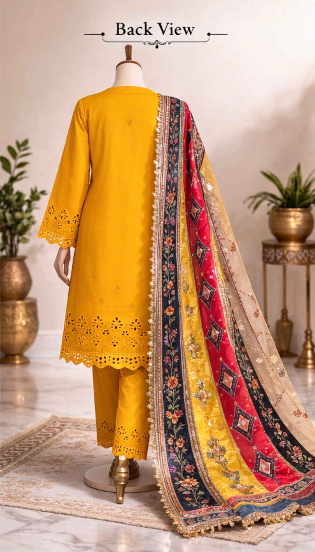Sunshine Yellow Embroidered chiken Kari Salwar Kameez
