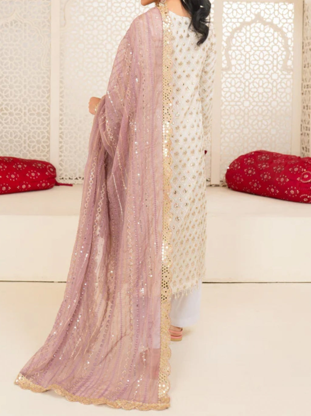 Elegant Ivory Embroidered Foil work Salwar Kameez Set