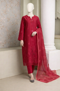 Graceful Red Embroidered chicken Kari Salwar Kamee