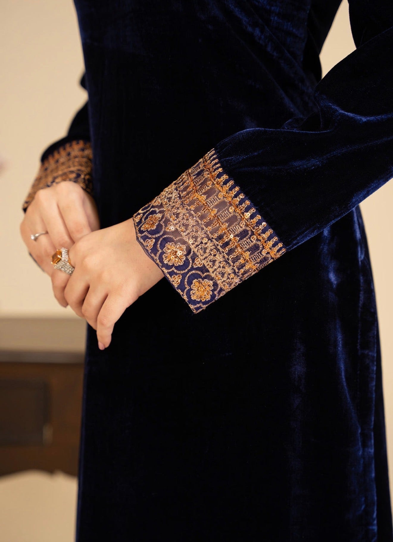 Navy Velvet 2-Piece Embroidered Set