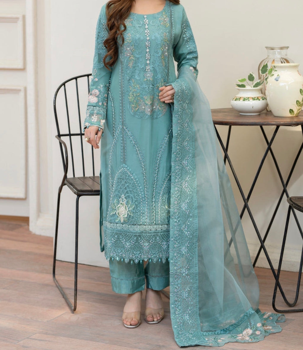 Elegant Turquoise Embroidered Salwar Kameez Set