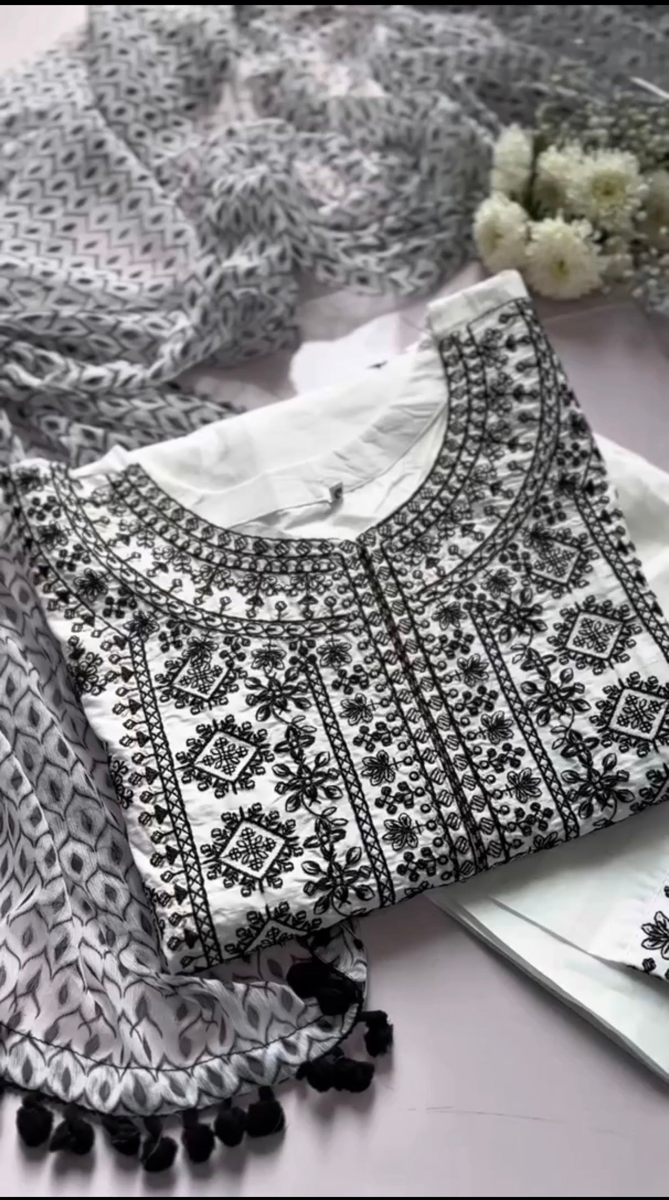 Elegant Black & Cream Embroidered Salwar Kameez Set