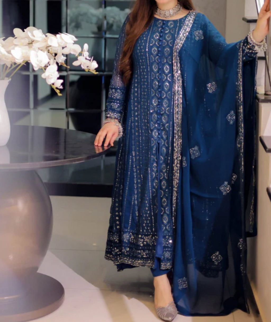 Blue embroidery Anarkali suit