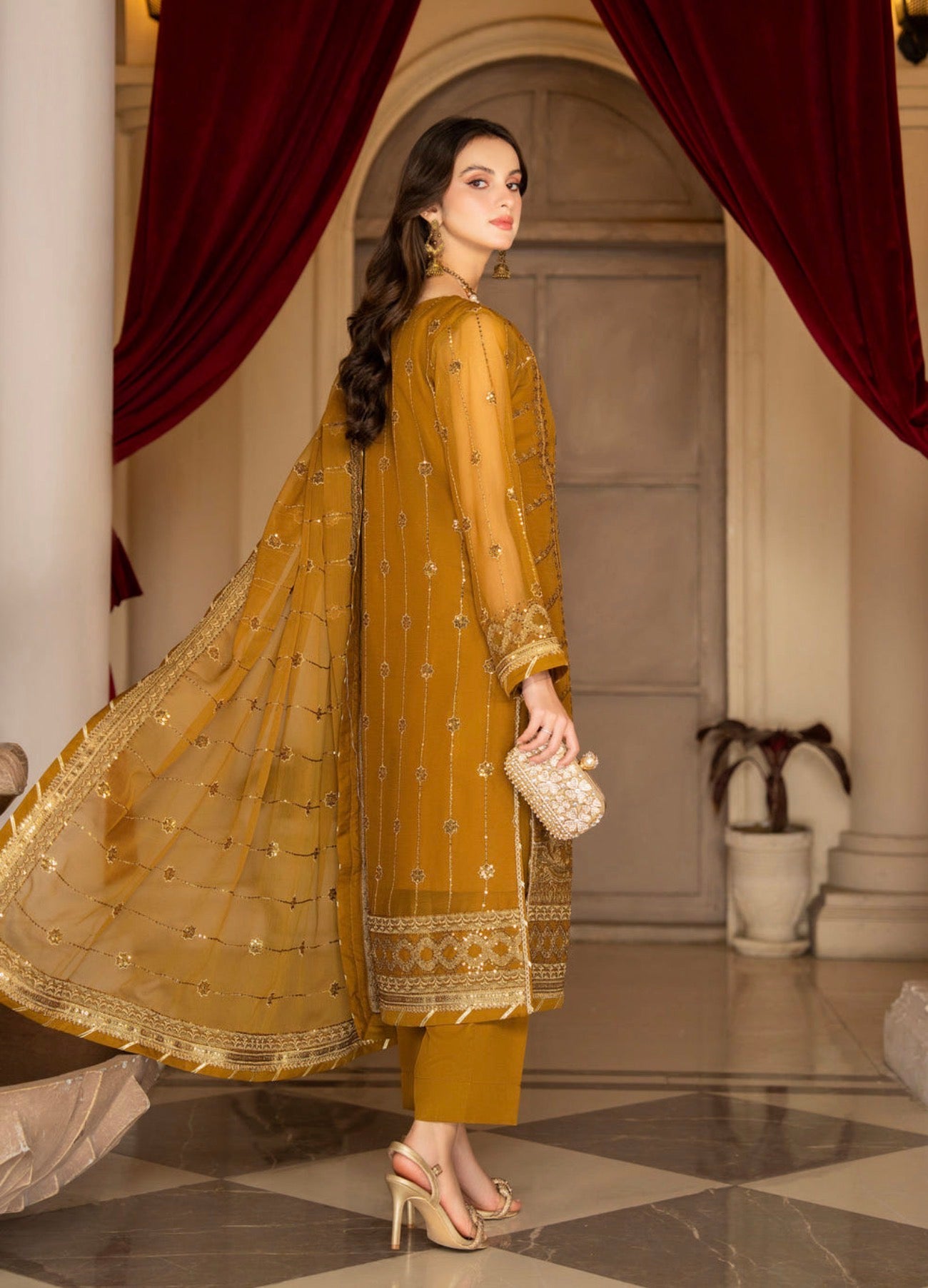 Chiffon embroidery work dress