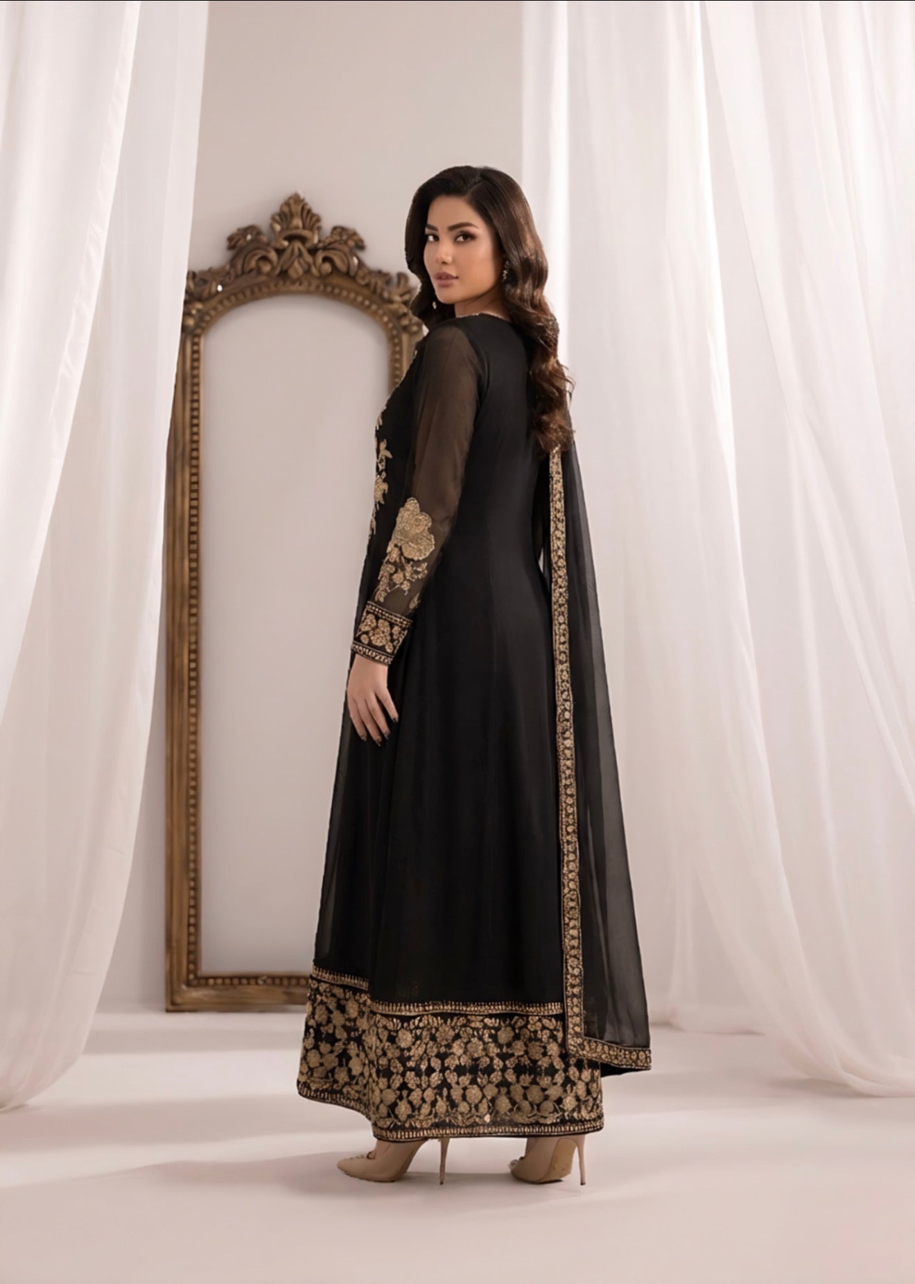 Luxury embroidery work chiffon Maxi  dress