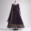 Pakistani Deep Plum Gold Embroidered 3-Piece Anarkali Set