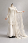 Pakistani Ivory Pearl Embellished 3-Piece Sharara Set