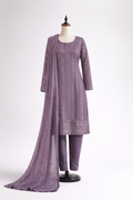 Dusty Lavender Chiffon Embroidered Three-Piece Suit