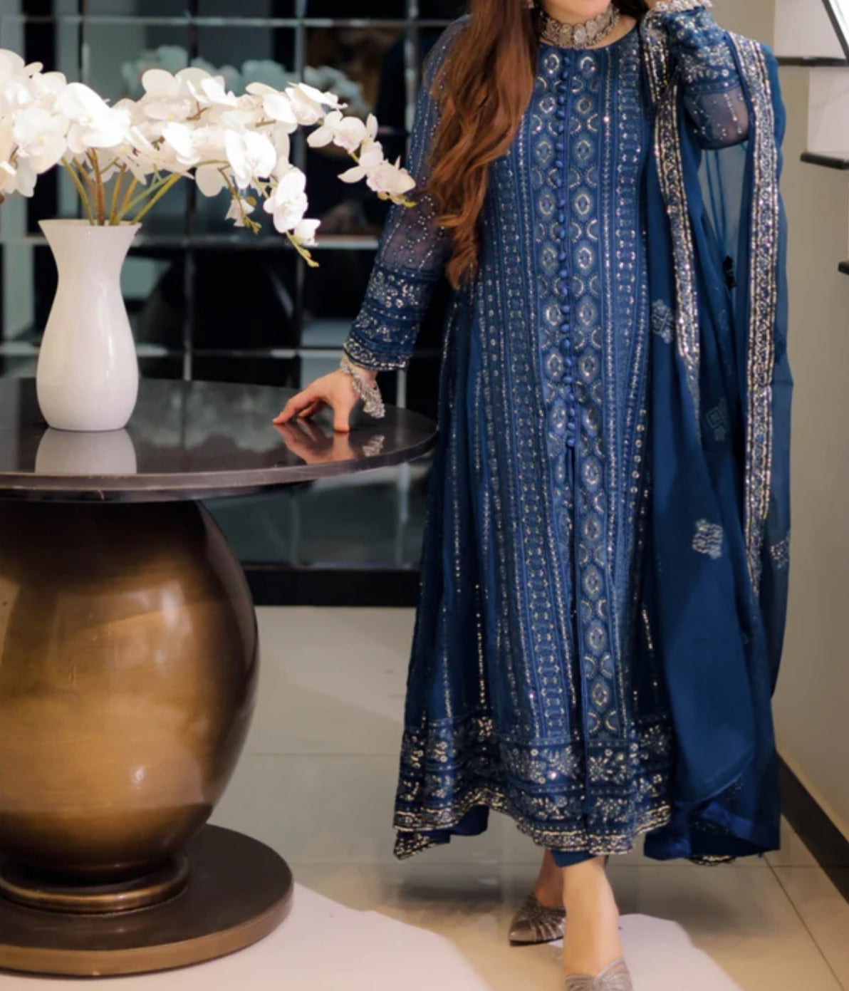 Blue embroidery Anarkali suit