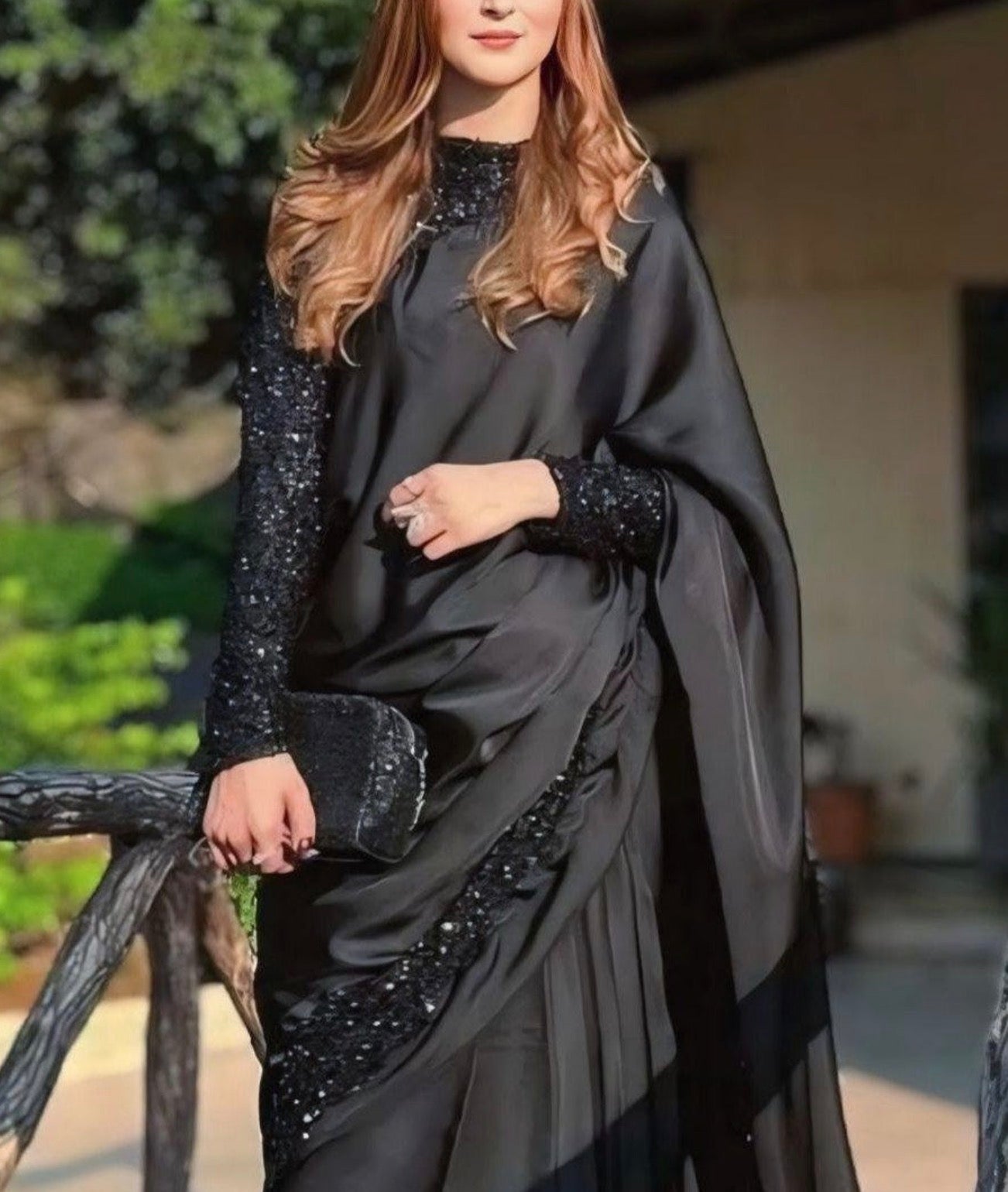 Elegant Black Embellished ready to wear Saree – Luxury Party wear