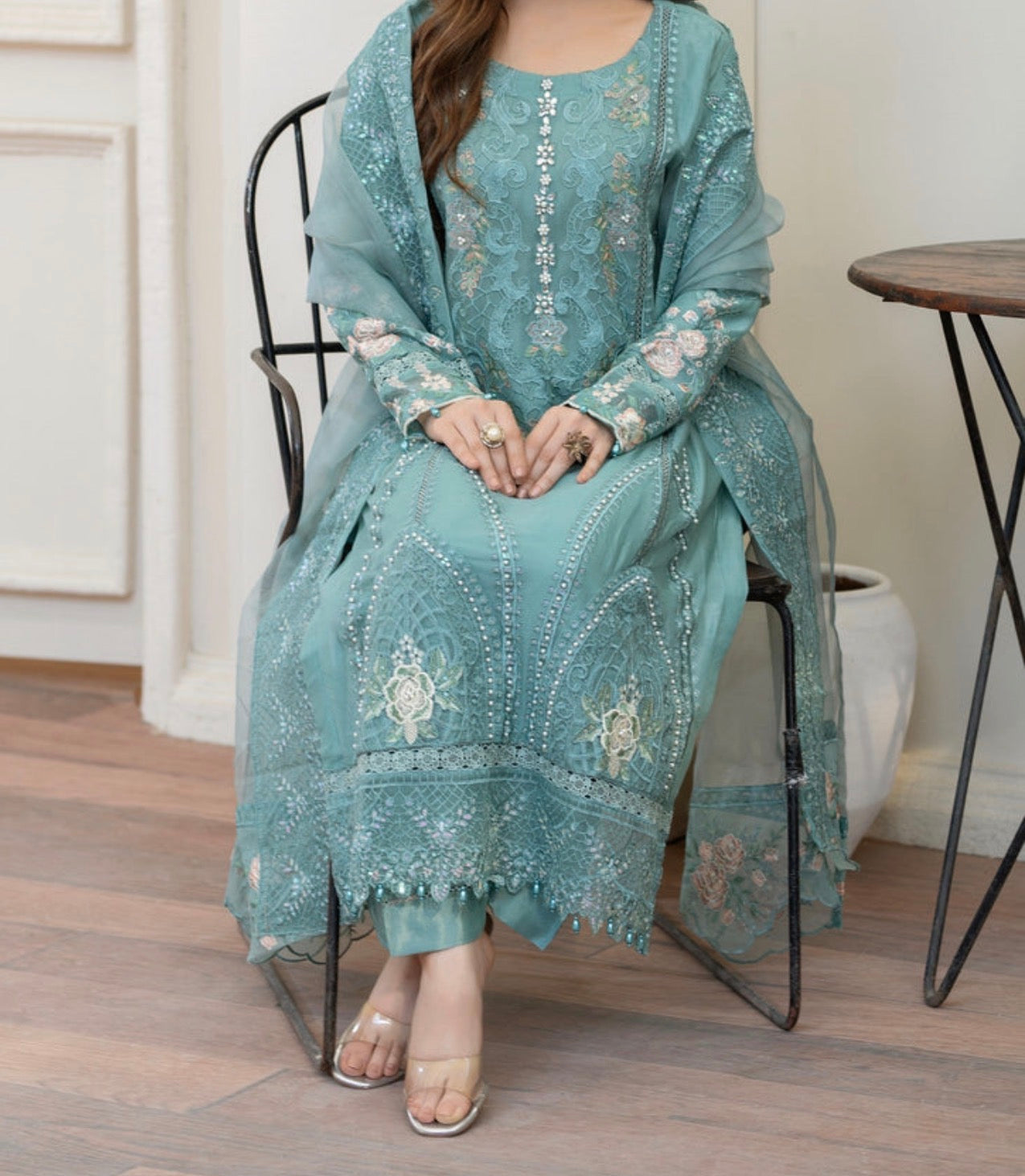 Elegant Turquoise Embroidered Salwar Kameez Set