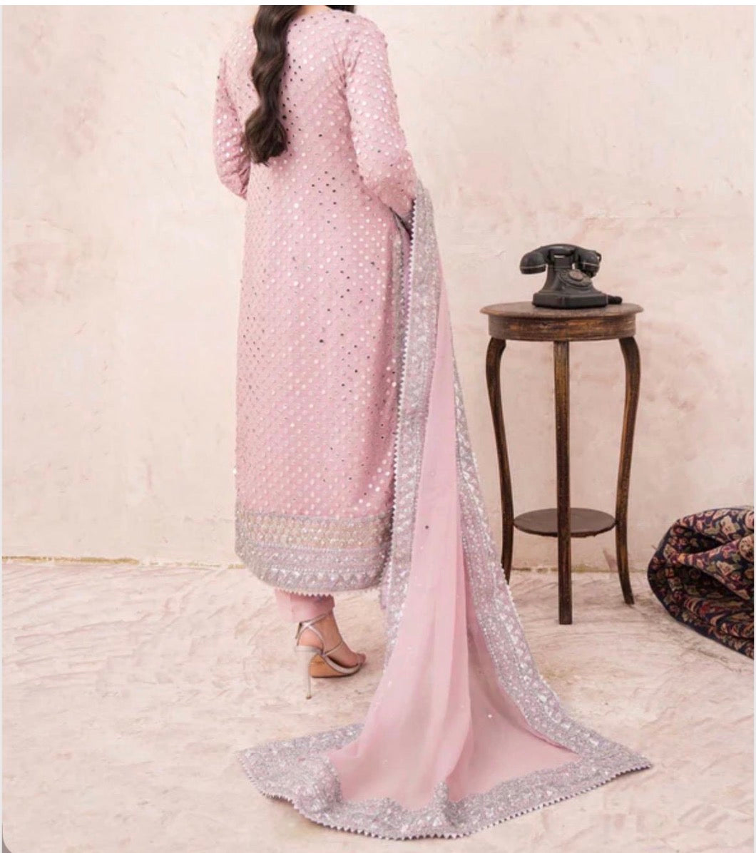 Elegant Baby Pink Embroidered Salwar Kameez Set