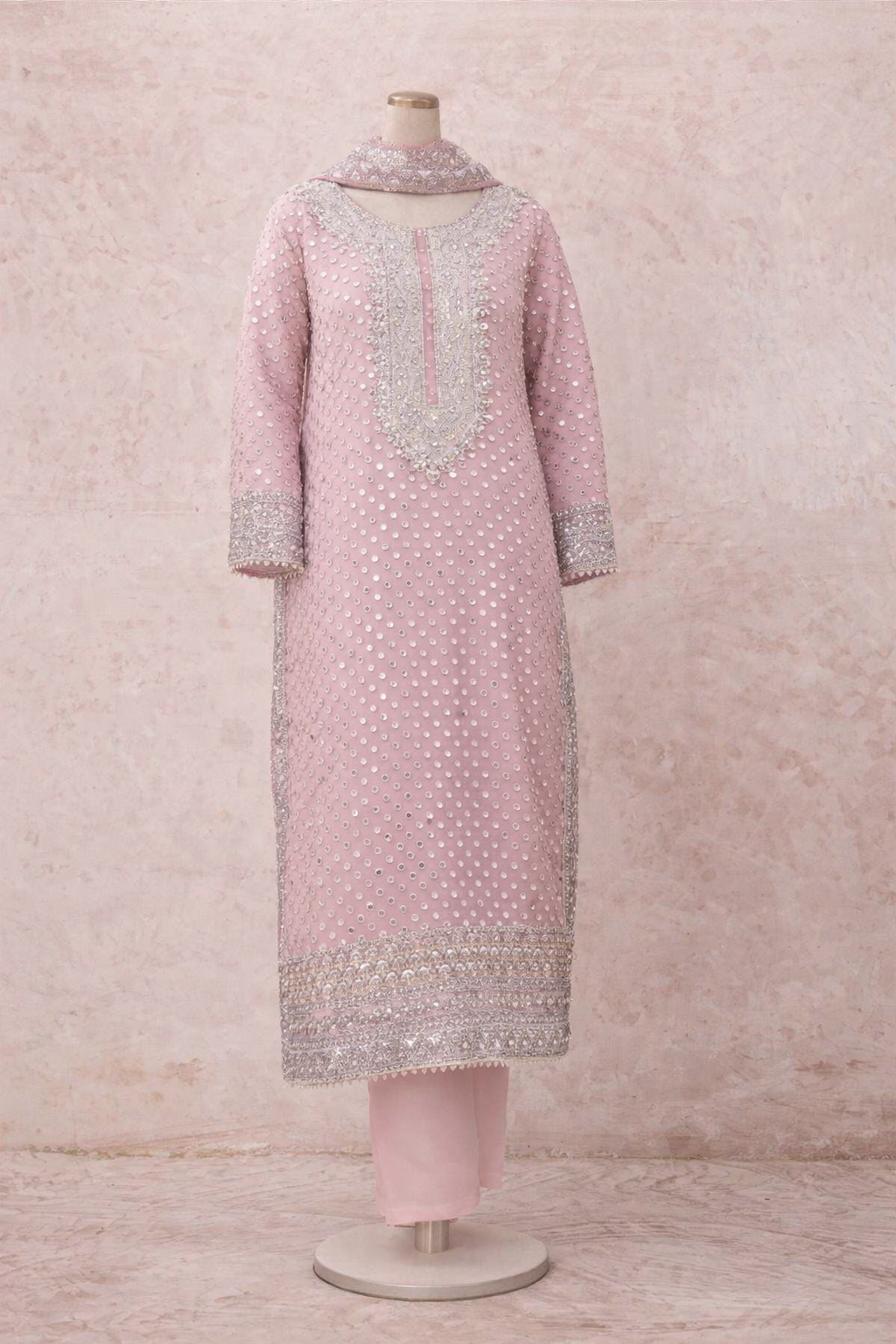 Elegant Baby Pink Embroidered Salwar Kameez Set