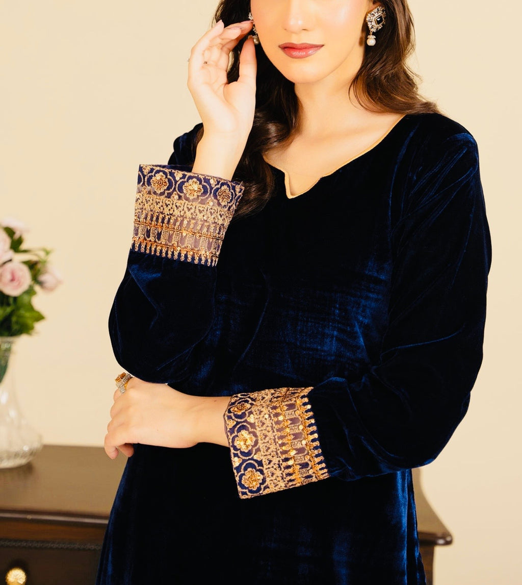 Navy Velvet 2-Piece Embroidered Set