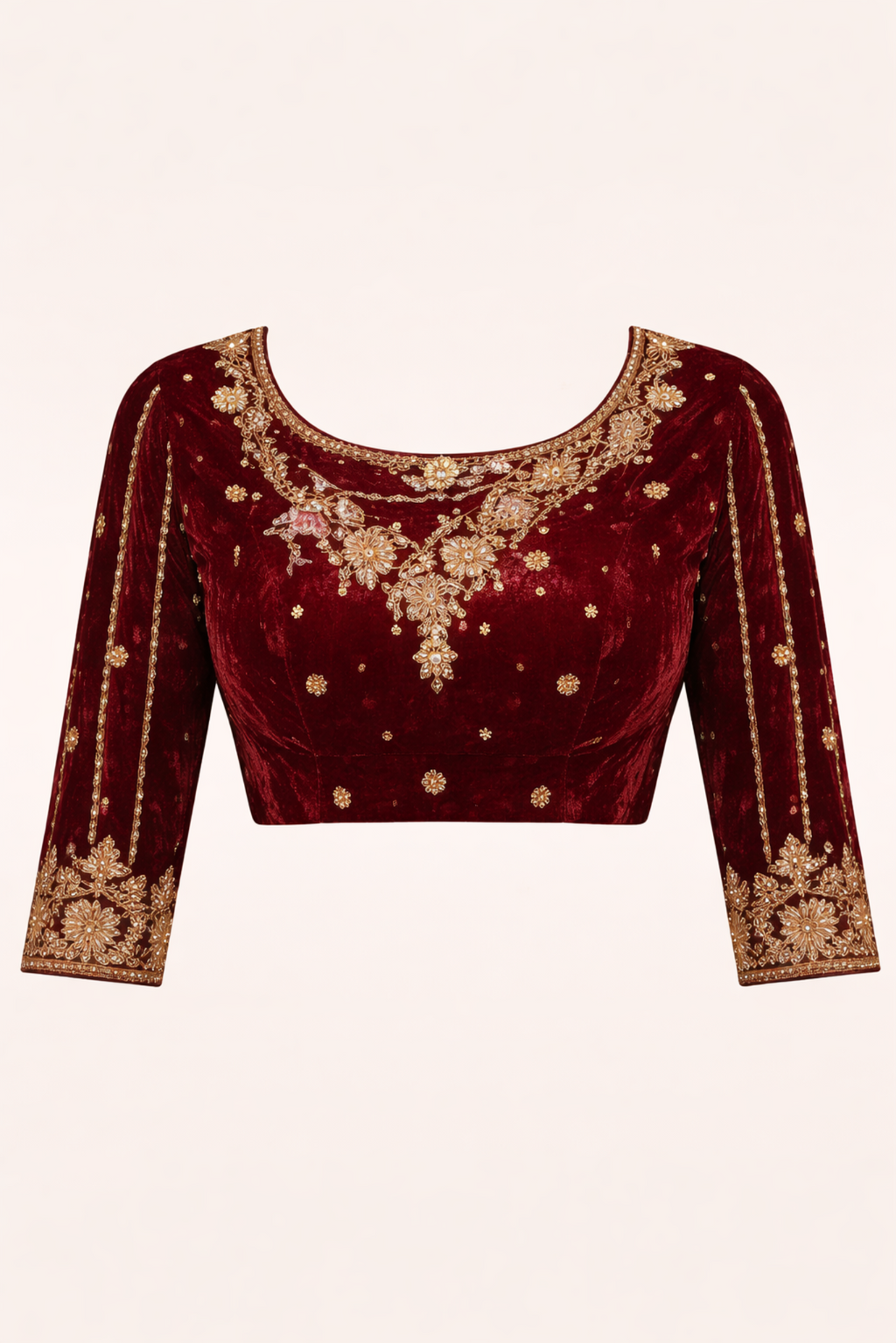 Royal Crimson Velvet Embroidered Saree